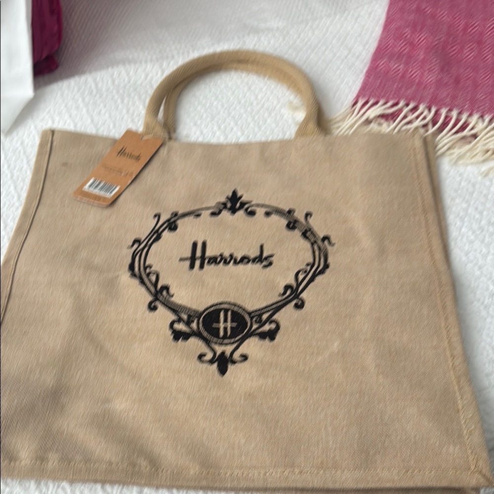 Harrods Beige Tote with Black Logo